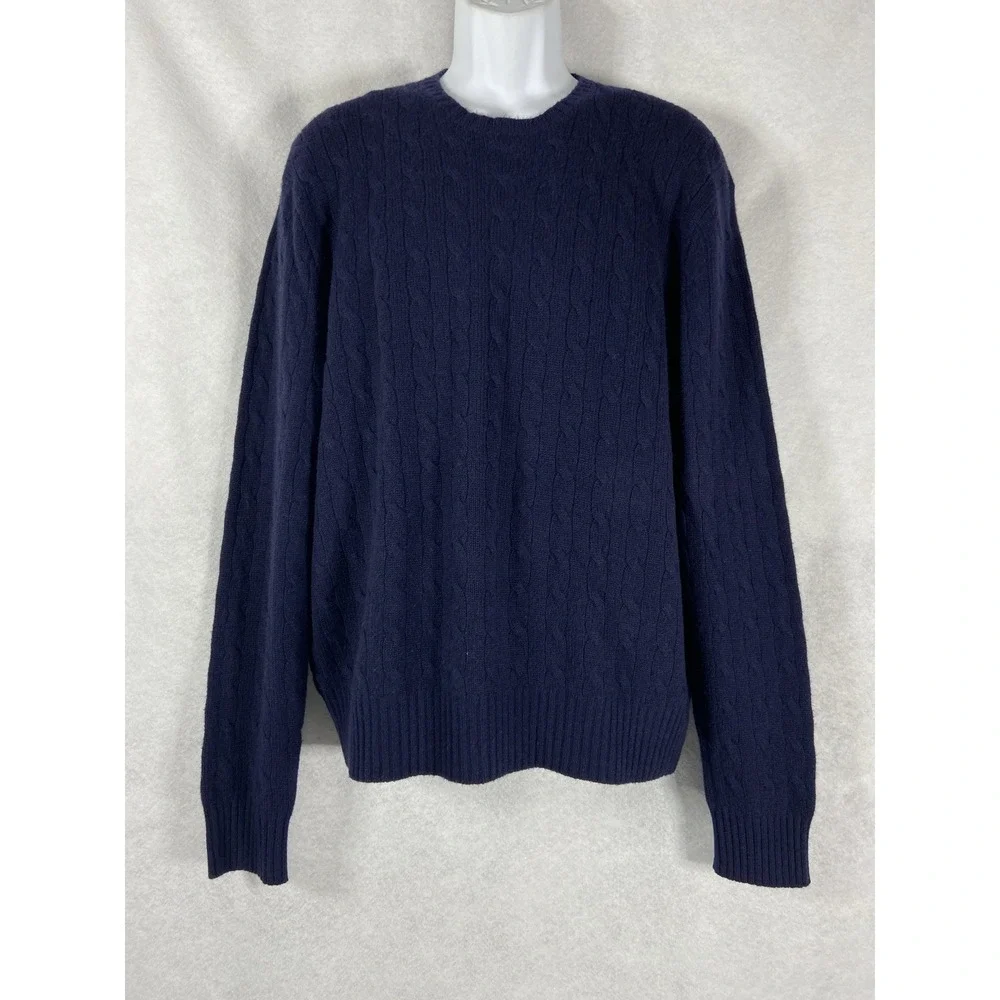 Polo Ralph Lauren Cashmere Sweater Mens XL Blue Cable Knit Preppy Heritage Vtg